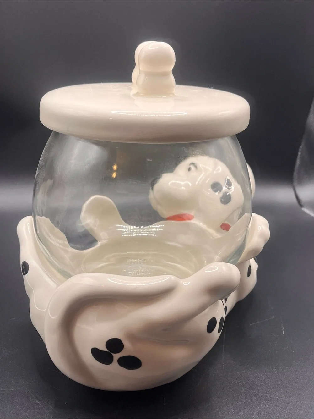 VTG TREASURE CRAFT DALMATIAN TREAT COOKIE JAR Anchor Hocking Fish Bowl Dog Candy